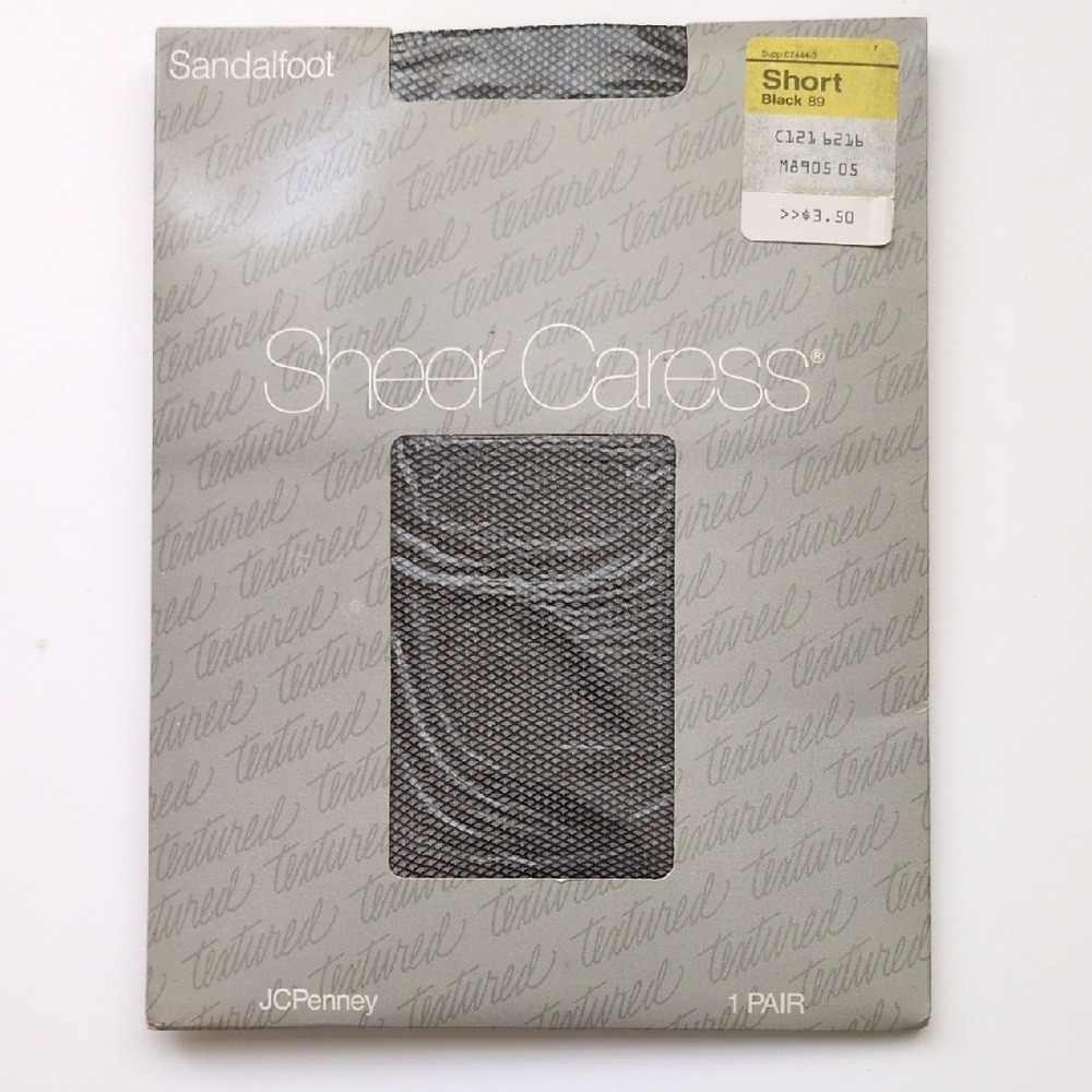 Vintage‎ JCPenney Sheer Caress Black Fishnet Pantihose Stocking Tights - SHORT